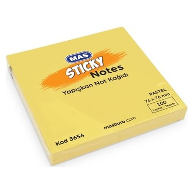 Mas Yapışkanlı Not Kağıdı 76 X 76 Mm Pastel 100 S Sarı